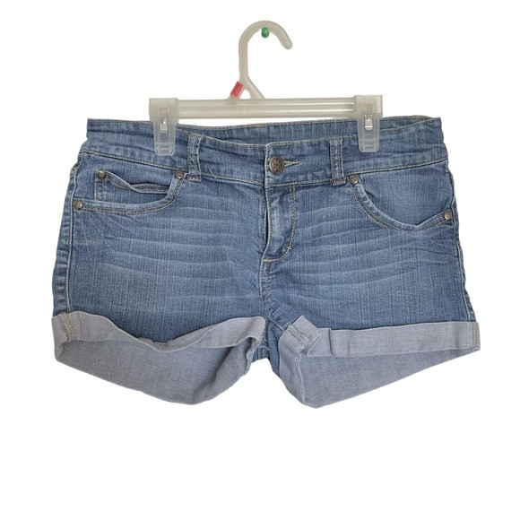 Colours Of The World Womens Shorts Sz 40 Denim Blue Mid Waist Mid Rise Rolled Up - Picture 1 of 11